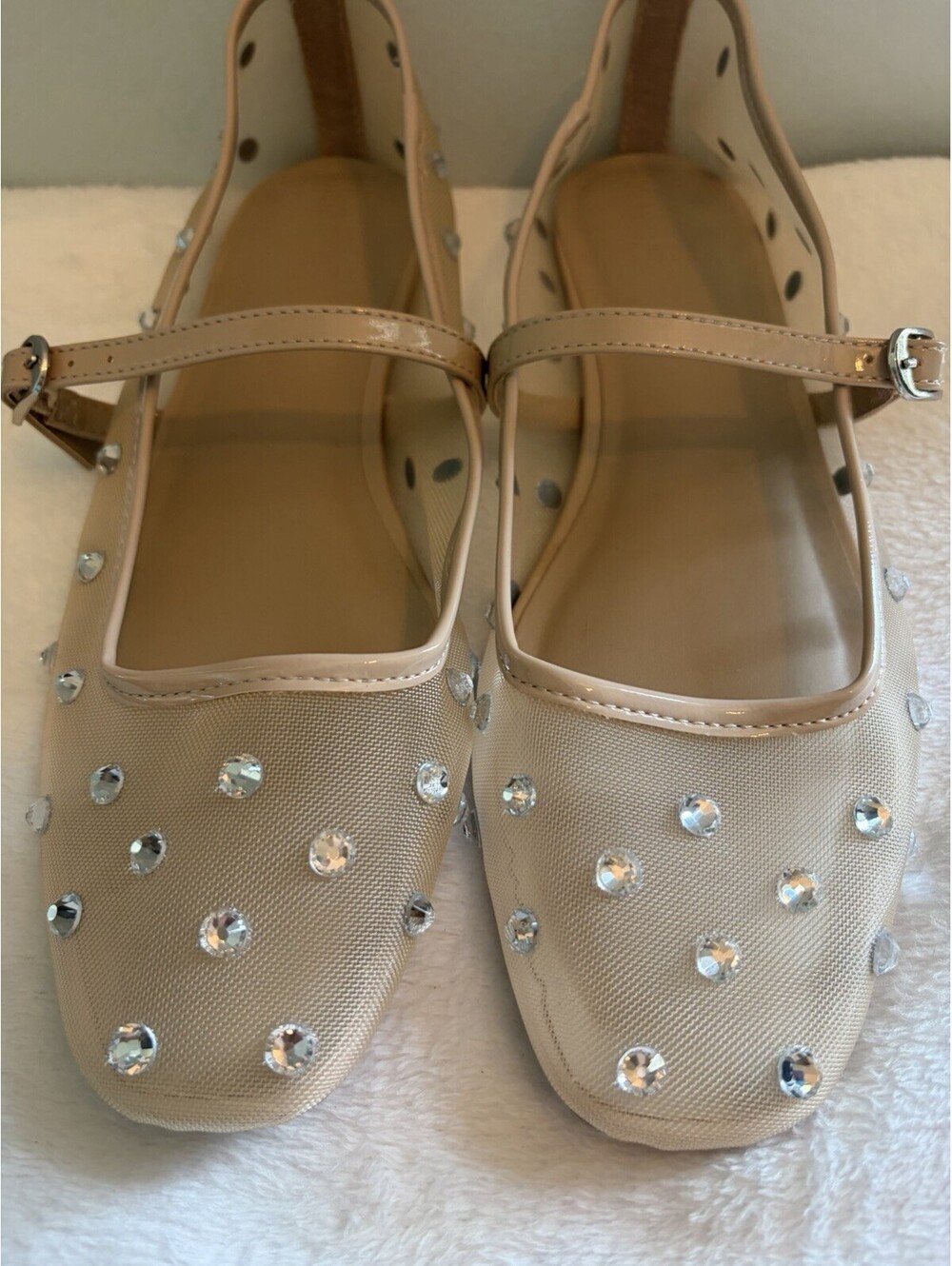 Open Edit Eddesi Crystal Mesh Mary Jane Flats NWT Beige Sand Sz 7.5
